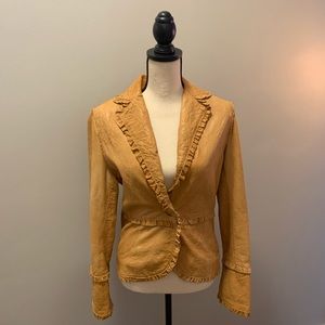 Andrew Marc caramel leather jacket with ruffles